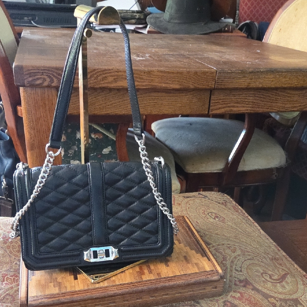 Rebecca Minkoff Quilted Black Leather Front Flap Turnlock Crossbody $400 Retail